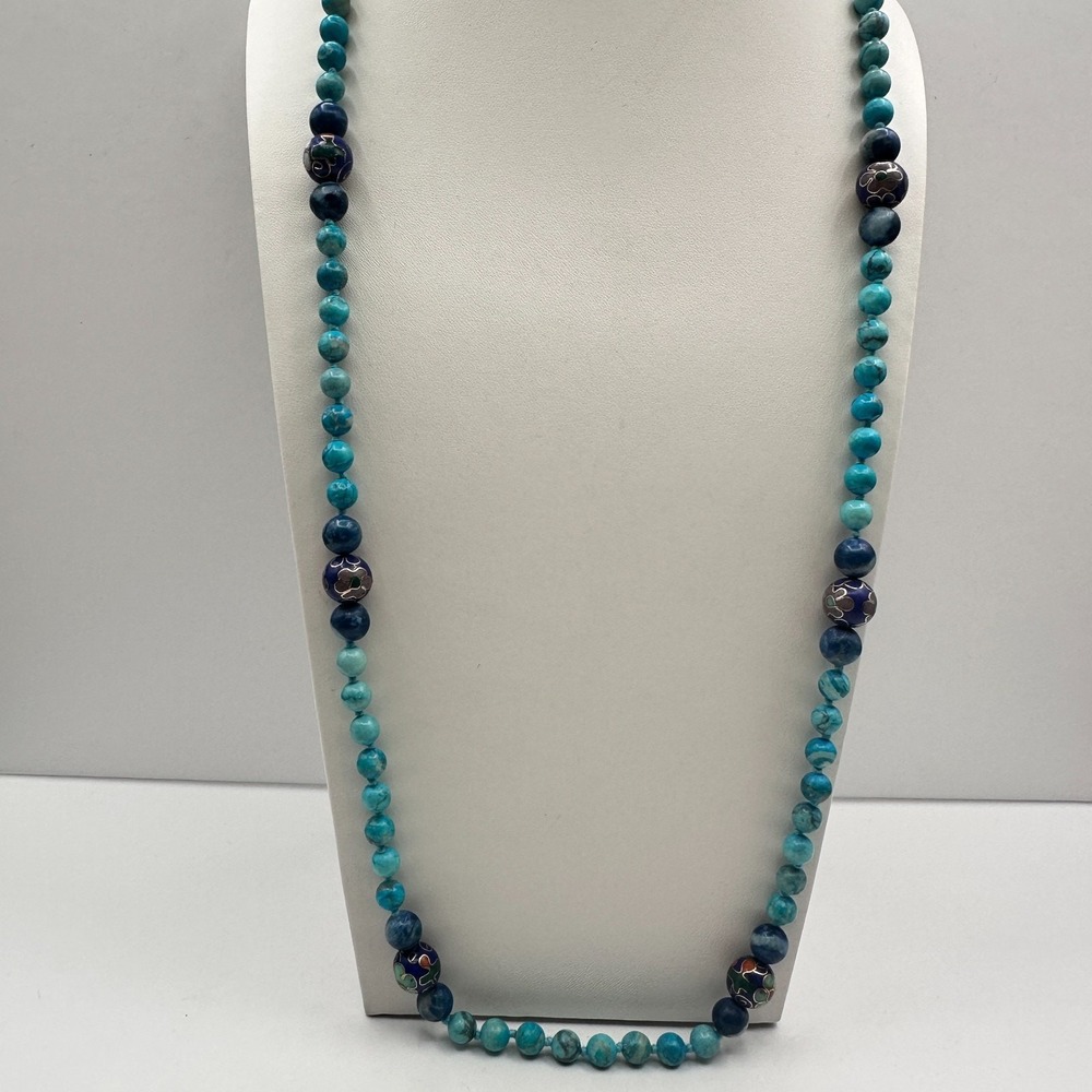 Vintage 80s Floral Beaded Necklace Statement Multicolor Enamel 28"